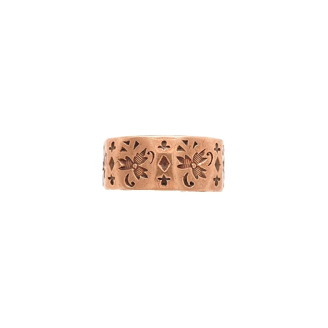 9K Rose Gold Band with Fleur de lis and Leaf Design   j7655